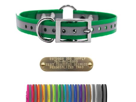 1  Reflective Premium Glow Tuff Center Ring Dog Collar with Brass Name Plate For Sale