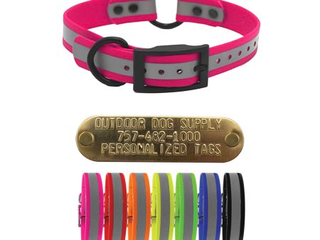 1  Reflective SoftFlex Beta Center Ring Dog Collar with Brass Name Plate For Discount