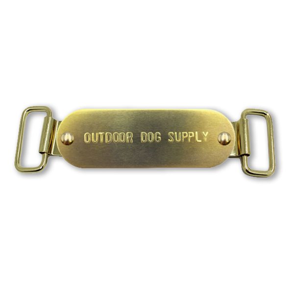 Custom 1″ x 3″ Raised Lettering Brass Dog Collar Name Tags with Tag Slides on Sale