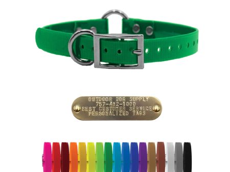 1  Solid Premium Glow Tuff Center Ring Dog Collar with Brass Name Plate For Sale