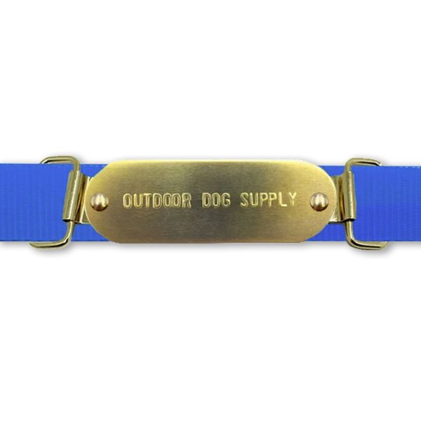 Custom 1″ x 3″ Raised Lettering Brass Dog Collar Name Tags with Tag Slides on Sale