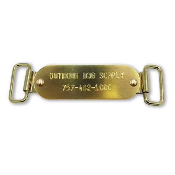 Custom 1″ x 3″ Raised Lettering Brass Dog Collar Name Tags with Tag Slides on Sale