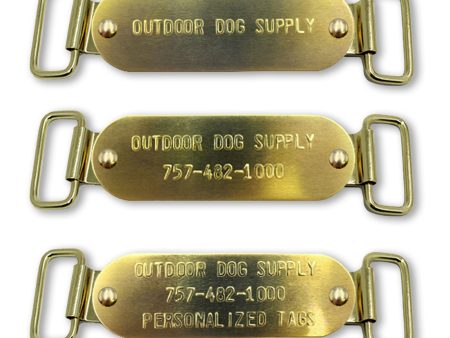 Custom 1″ x 3″ Raised Lettering Brass Dog Collar Name Tags with Tag Slides on Sale