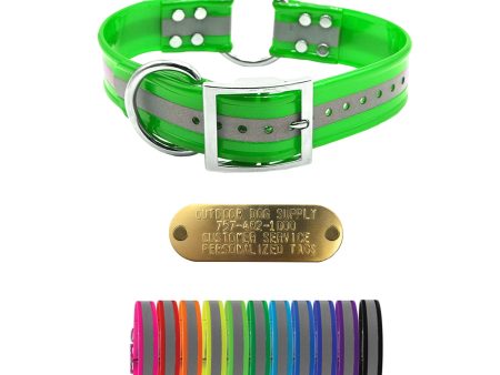 1 1 2  Reflective  Premium Glow Tuff Center Ring Large Dog Collar with 1  Brass Name Plate on Sale