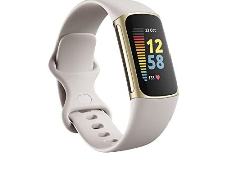 Fitbit Charge 5 Advanced Fitness & Health Tracker with Built-in GPS, Stress Management Tools, Sleep Tracking, 24 7 Heart Rate and More, Lunar White Soft Gold, One Size (S &L Bands Included) Fashion